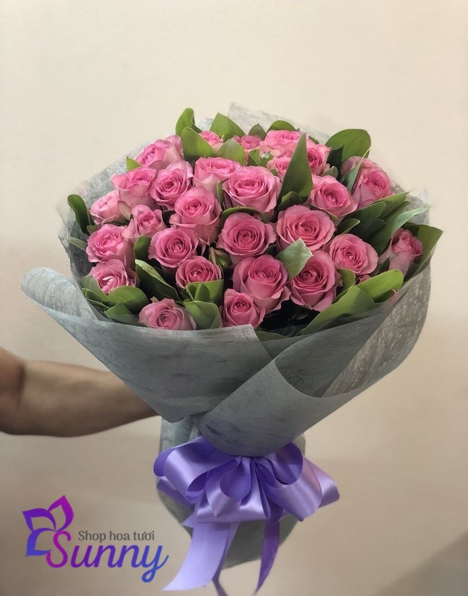 Hoa hồng phấn bó tròn tặng sinh nhật nữ